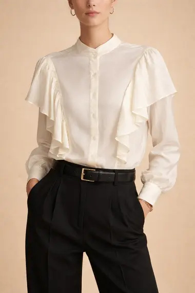 Foto profissional gerada com IA - modelo vestindo a mesma blusa